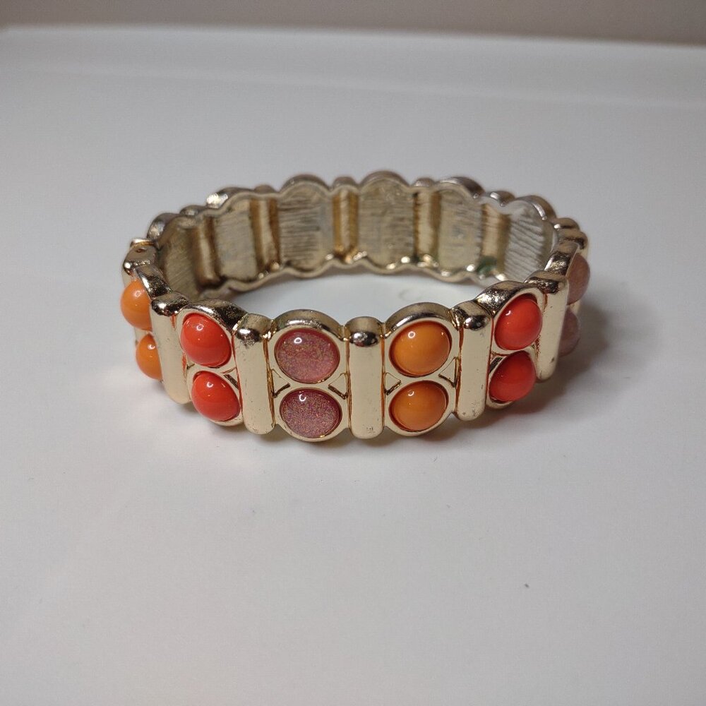 6.75 Inch Orange And Pink Hinged Bracelet